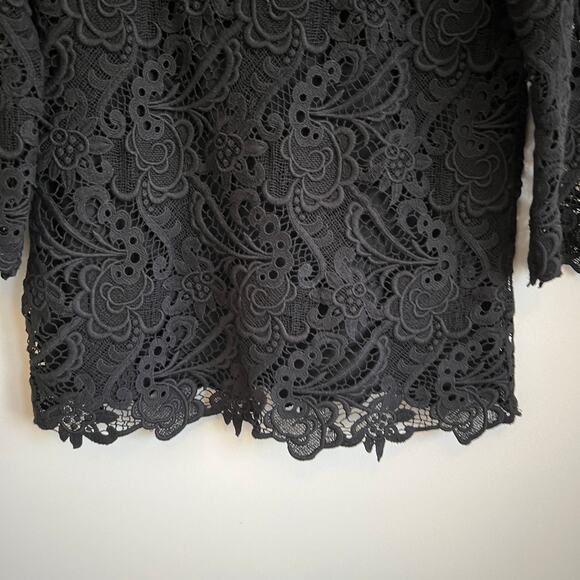 J. Jill Lace Blouse 3/4 Sleeve Top Built in Lining Black XS NWT - Picture 3 of 6